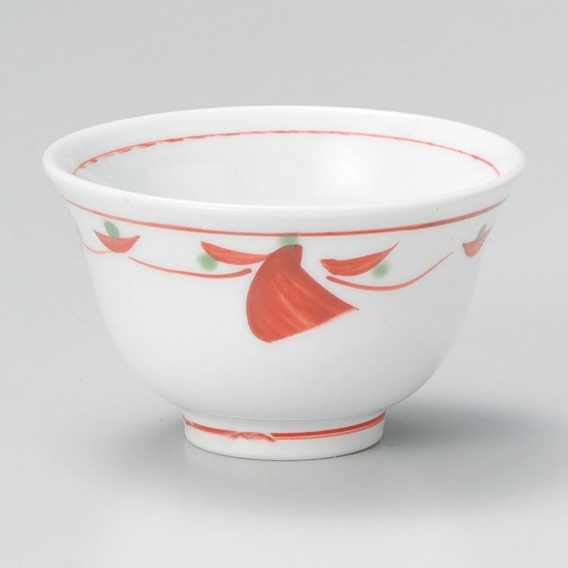 Taza de té de cerámica japonesa, lunares blancos, rojos y verdes - POINTU