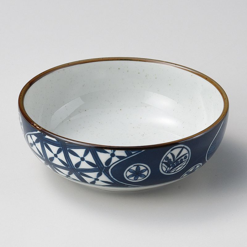 Ciotola di ramen in ceramica giapponese, blu e bianca, vari motivi floreali - IROIRONA HANA