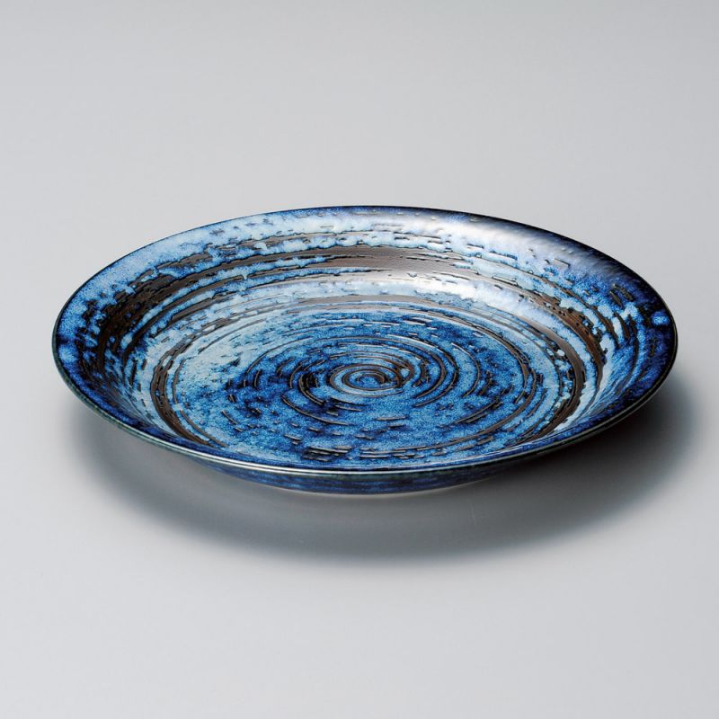 assiette japonaise ronde bleue motif tourbillon, SENPU AOI