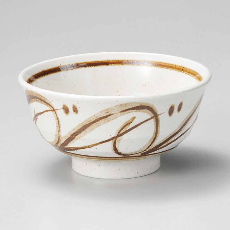 Bol donburi japonais en céramique beige motifs marron - SENPU - 15.5cm
