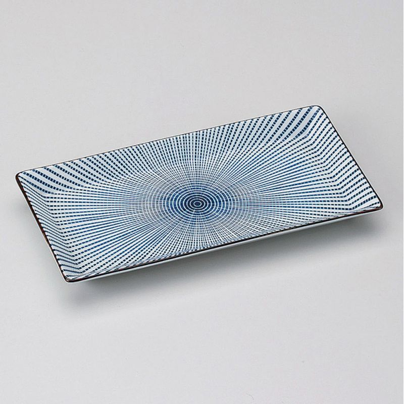 plato rectangular japonés, SENDAN TOKUSA, azul