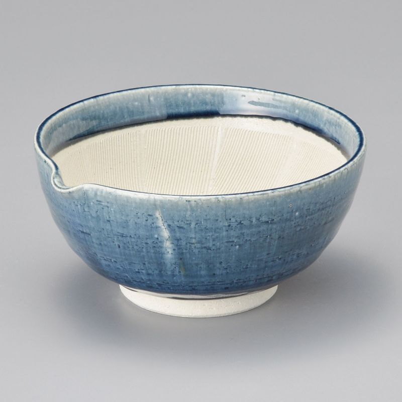 Tazón suribachi de cerámica japonesa con pico - azul