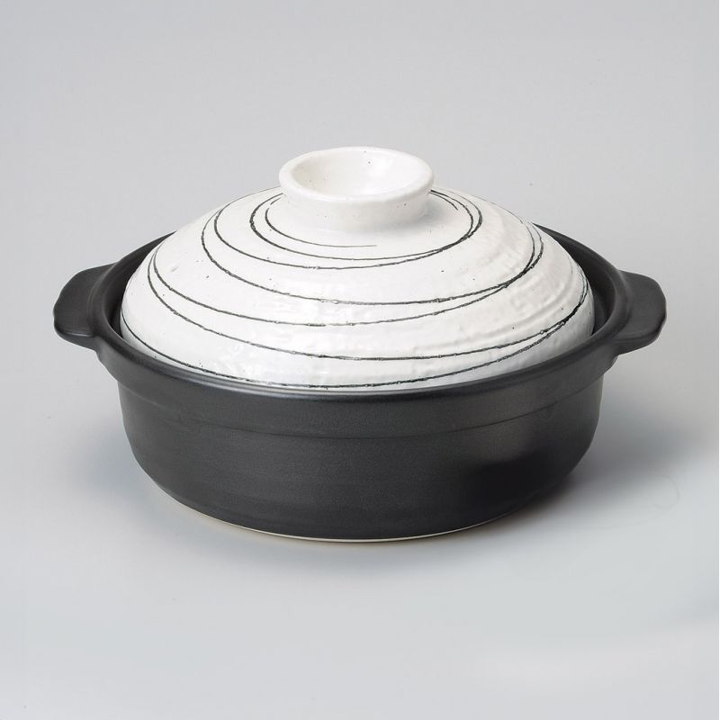 Olla donabe cerámica negra con tapa blanca - KUROI SEN