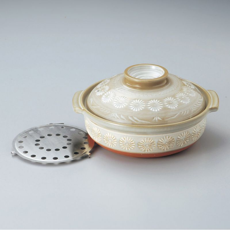 Gray and white ceramic donabe pot - SHIZEN NO PATAN