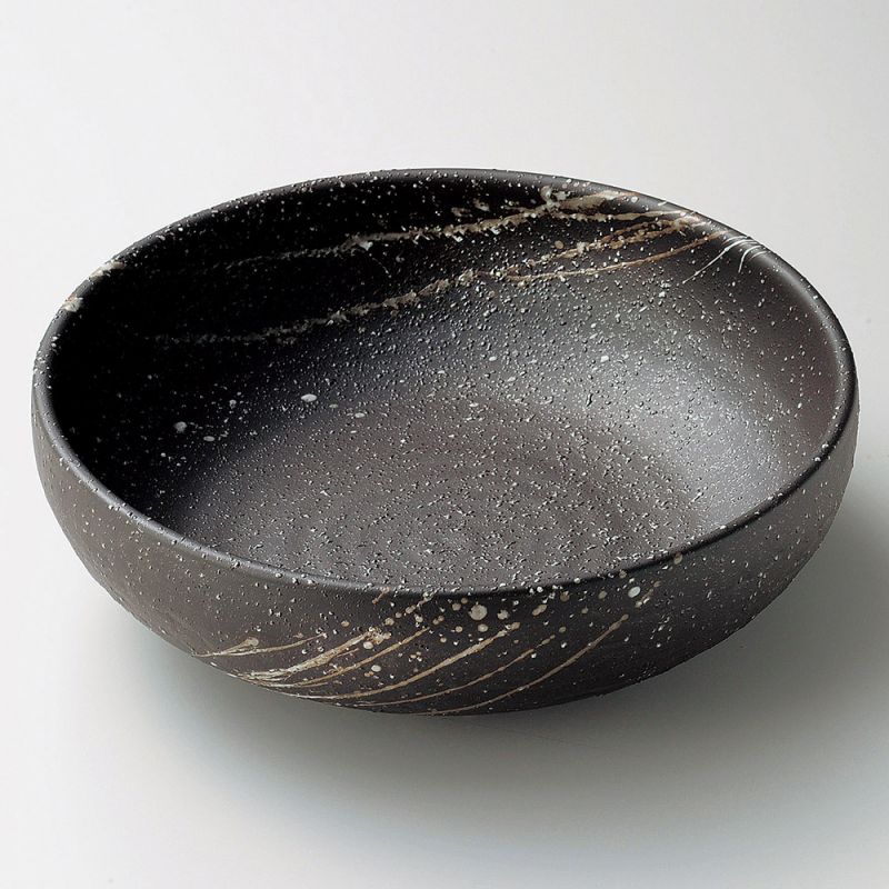 tazón de sopa japonés de cerámica Ø17x6,2cm, FUBUKI, negro y cepillo blanco