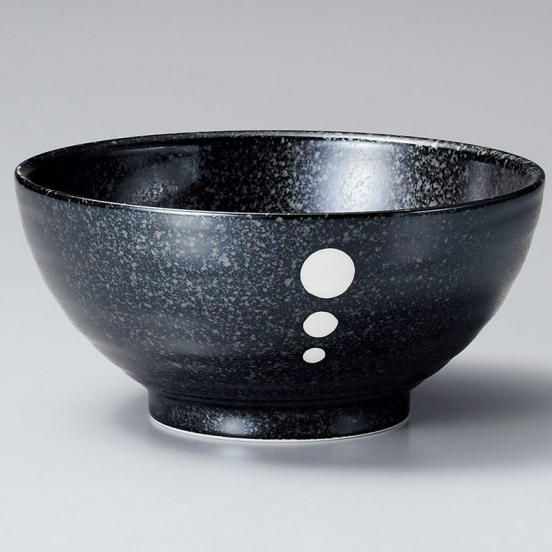 Bol donburi japonais en céramique noir points blanc - POINTO - 16cm