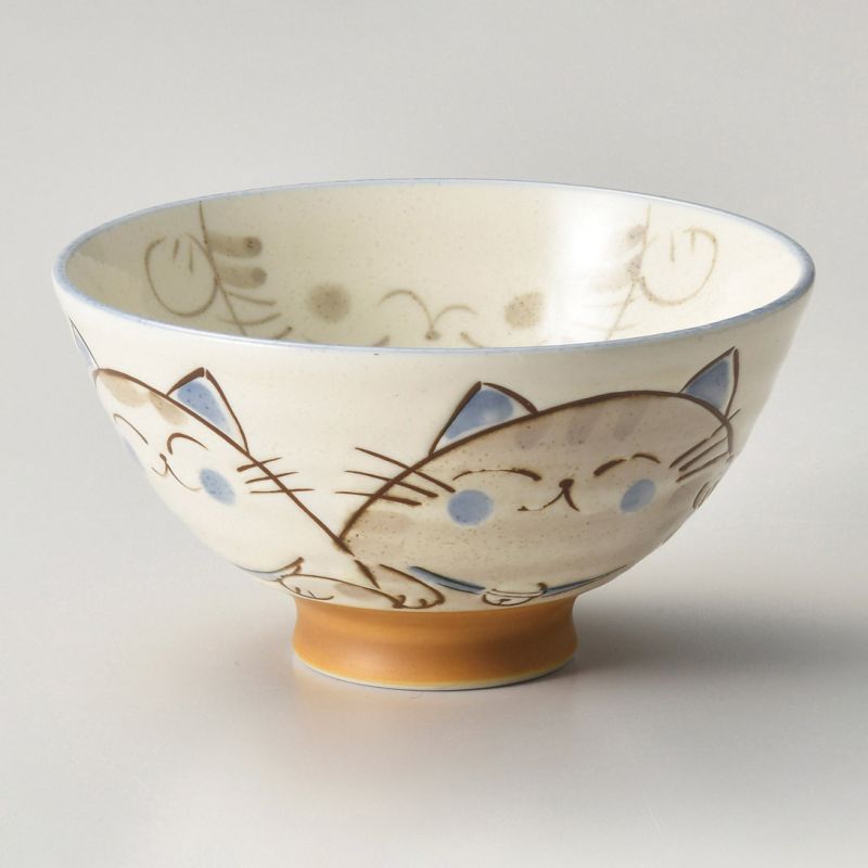 Cuenco de arroz de cerámica japonés, KOHIKI MIKE ÔHIRA, gato