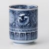 Tasse à thé japonaise en céramique, blanche à motifs traditionnels bleus - DENTO-TEKINA