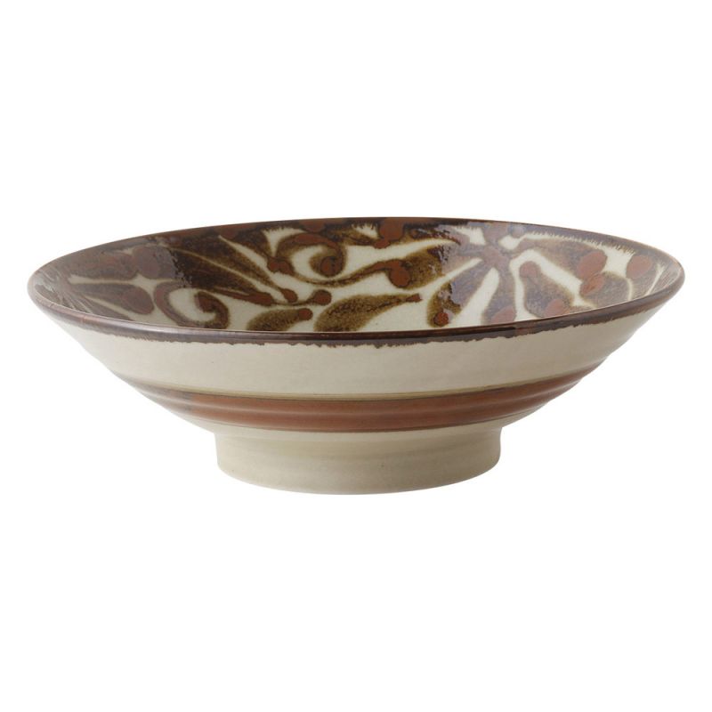 Ciotola ramen in ceramica giapponese beige, SHITO, motivo foglie arrugginite