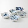Set of 5 Japanese ceramic tea bowls - SOMETSUKE