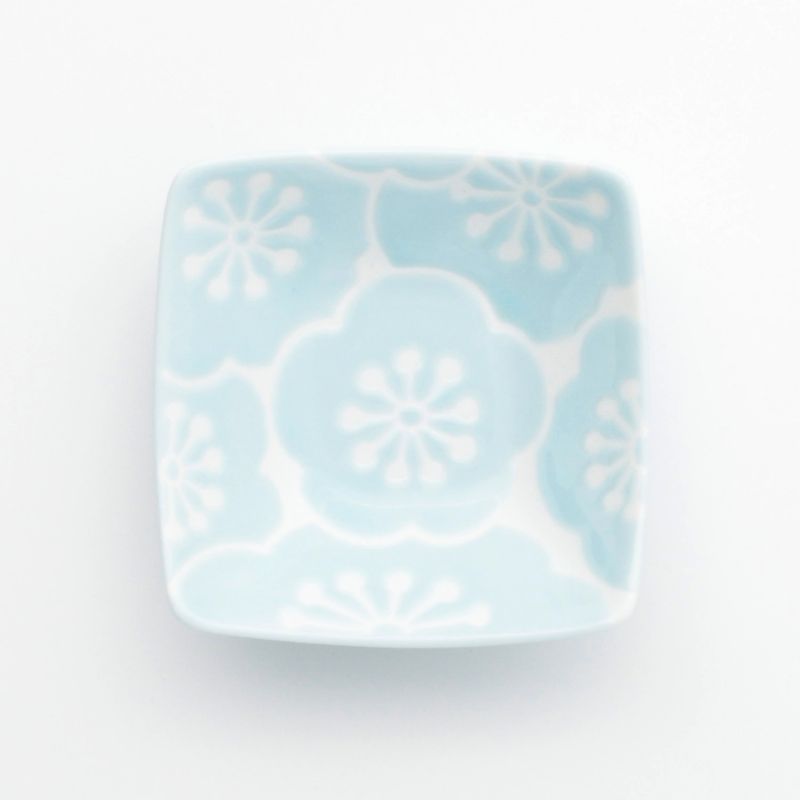 Kleine japanische Keramikschale, blau und weiß - UME
