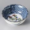 Petit récipient japonais en céramique, marron, blanc et bleu, motifs variés- HARU