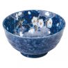 Japanische blaue keramische Suppenschüssel, HIWA, Blumen