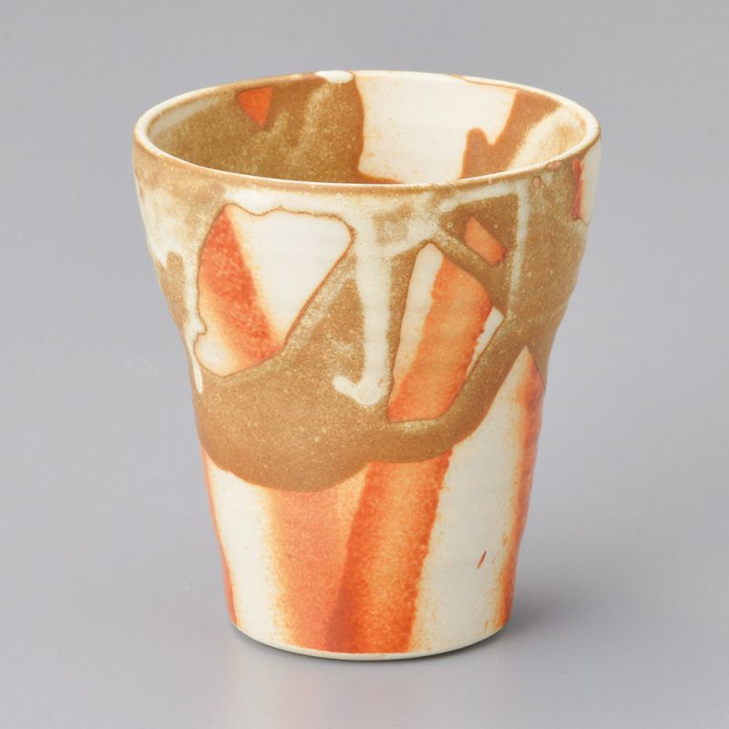 Japanese mazagran in ceramic, beige brown orange - RANDAMU