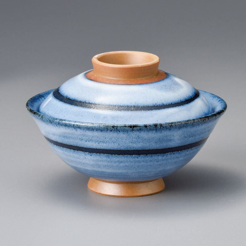 bol japonais bleu en céramique avec couvercle, RICHA, cercle