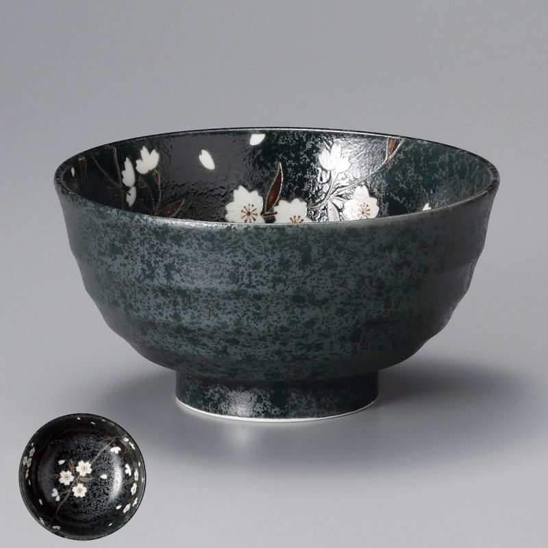 rice bowl for any type of use black SAKURA FLOWER