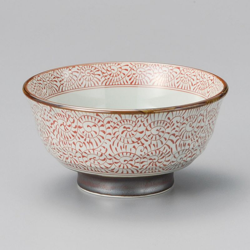 japanese noodle bowl in ceramic, TAKO KARAKUSA, red