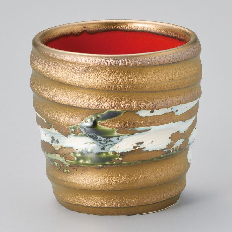 japanese golden ceramic teacup HAKE white brush