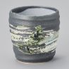 japanische schwarze Teetasse aus keramik, HAKE grüne pinsel