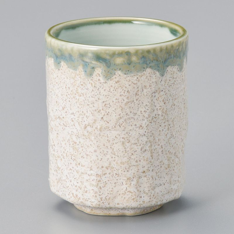 Japanese ceramic tea cup, beige, green infused paint - FUKISOKU