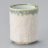 Japanese ceramic tea cup, beige, green infused paint - FUKISOKU