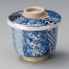 Japanische Teetasse mit Deckel, Chawanmushi, SHÔZUI HANA, blaue Gründe