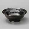 Japanische Ramenschale aus schwarzer Keramik, weißer Drache, DORAGON
