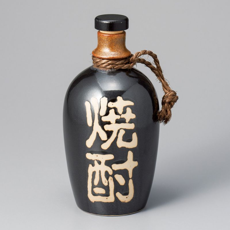 Bottiglia per alcool giapponese 1,1lt, TENMOKU KESSHO, nero e kanji