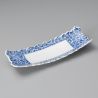 Assiette japonaise rectangulaire, blanc motifs bleus, KARAKUSA