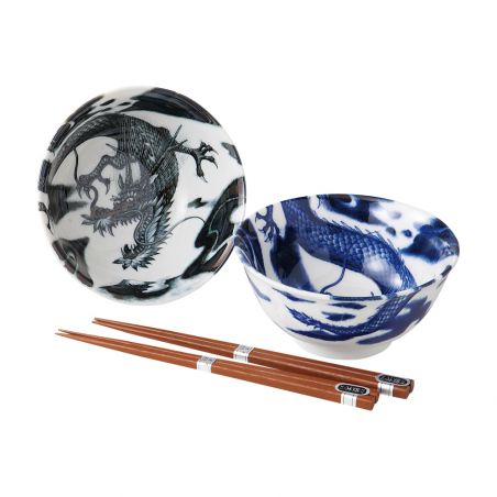 Conjunto de 5 cuencos japoneses de ramen azul y blanco - BORU SETTO