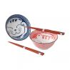 Set da 2 ciotole giapponesi di ceramica per ramen MANEKINEKO rosso e blu