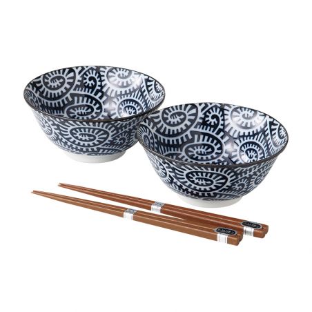 Conjunto de 5 cuencos japoneses de ramen azul y blanco - BORU SETTO