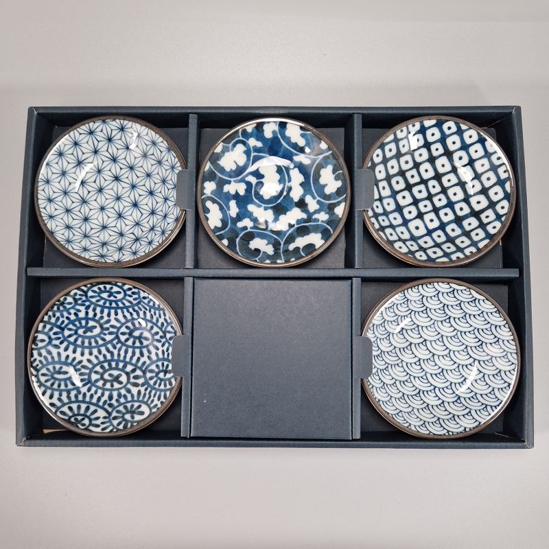 conjunto de 5 platos japoneses azules de cerámico Ø9cm KARAKUSA