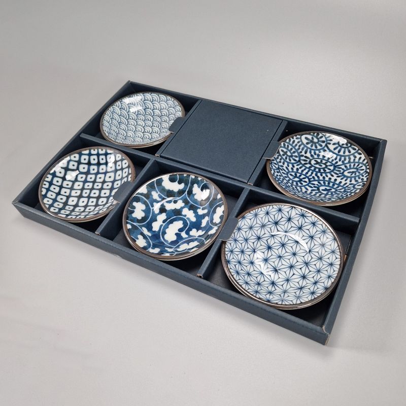 blue Japanese 5 dishes set in ceramic Ø9cm KARAKUSA