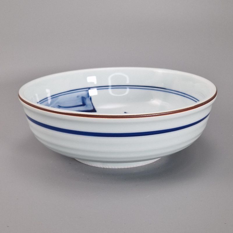 Cuenco de arroz japonés de cerámica, patrón blanco y azul tradicional, FUKEI