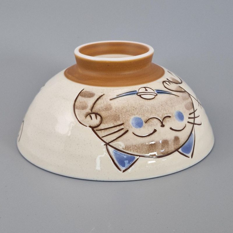 Japanische keramische Reisschale, KOHIKI MIKE KERYÔ, Katze