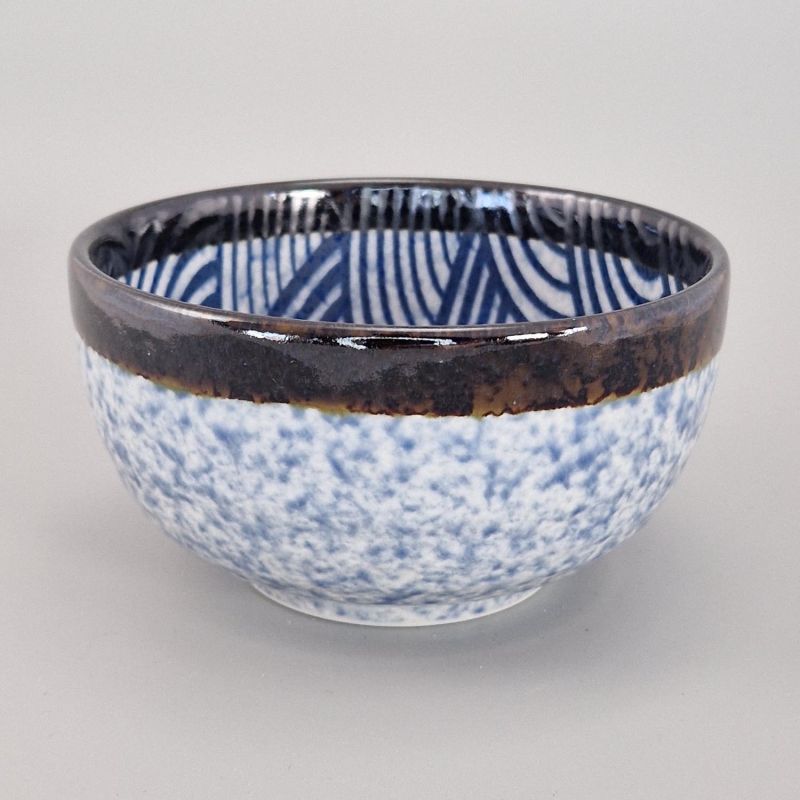 ciotola di zuppa giapponese in ceramica, SEIGAIHA, motivi blu