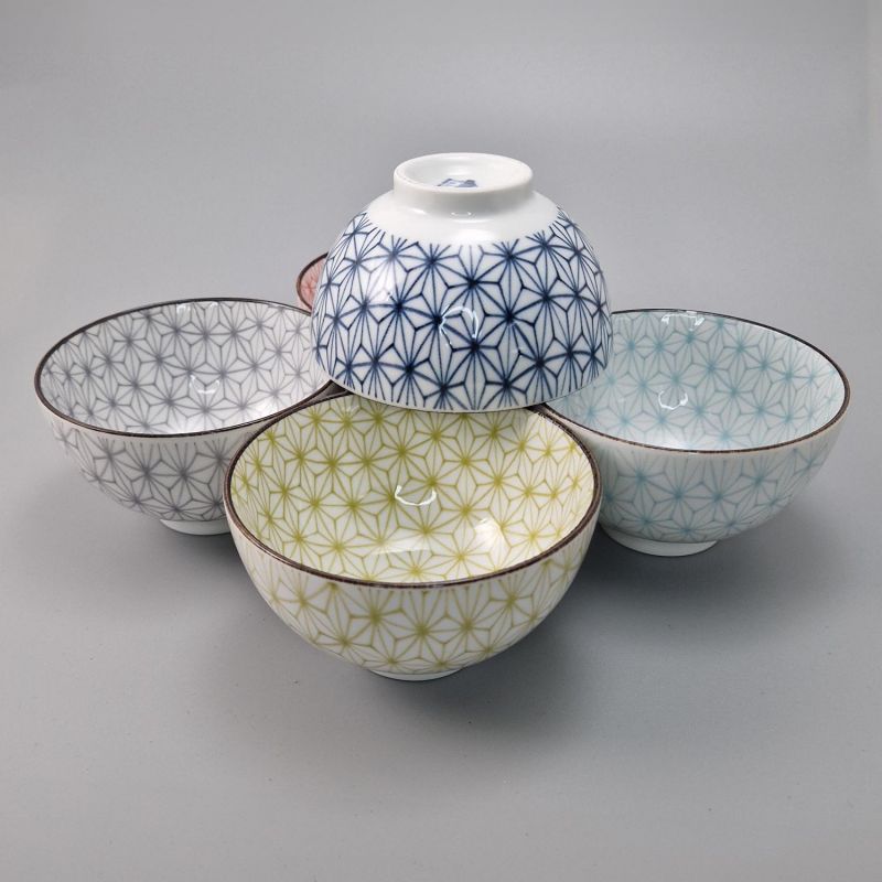 Set de 5 tasses traditionnelles japonaises avec motifs ASANOHA