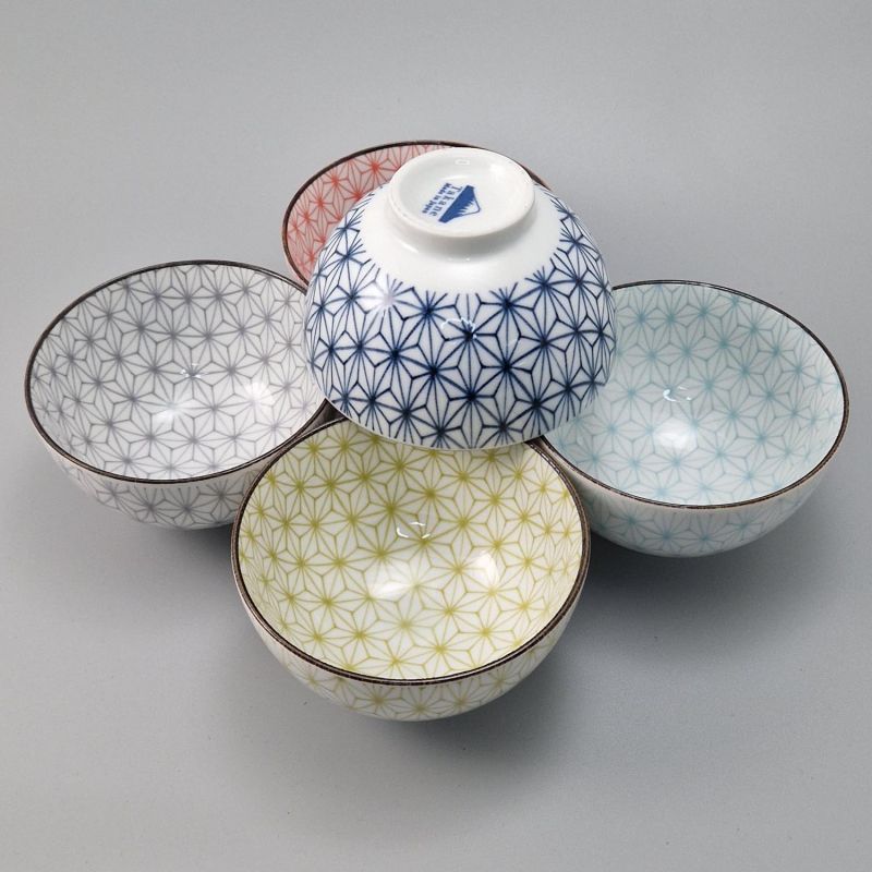Set de 5 tasses traditionnelles japonaises avec motifs ASANOHA