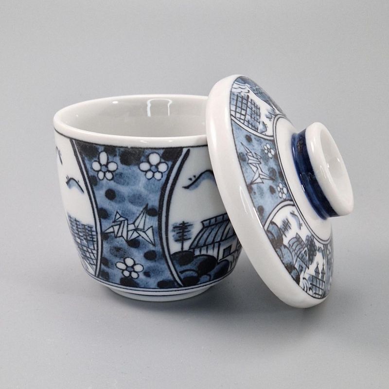 Tasse japonaise avec couvercle chawan mushi, paysage traditionnel - KEIKAN