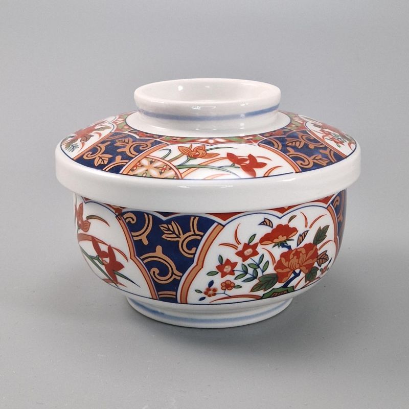 Cuenco de arroz de cerámica japonés, KINSAI NISHIKI KUSABANA, flores doradas