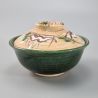 Japanese ceramic bowl with lid, ORIBE MARUMON KODAMA, green
