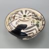 Japanese ceramic bowl with lid, ORIBE MARUMON KODAMA, beige and green