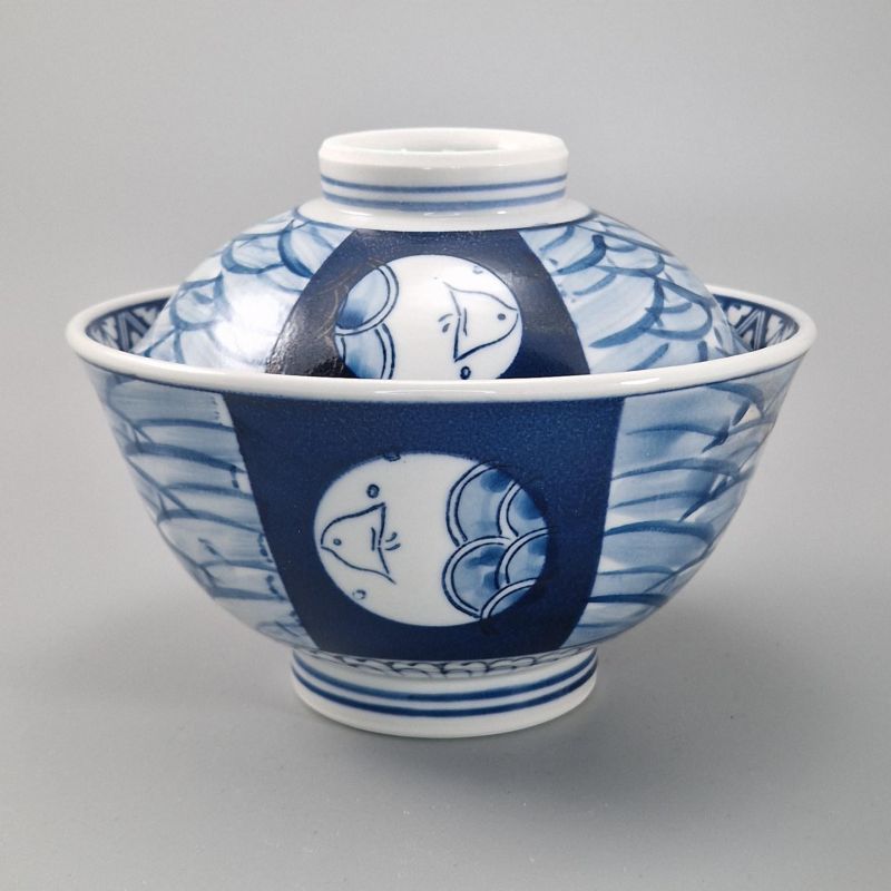 Japanese bowl with blue and white lid - FUTATSUKI