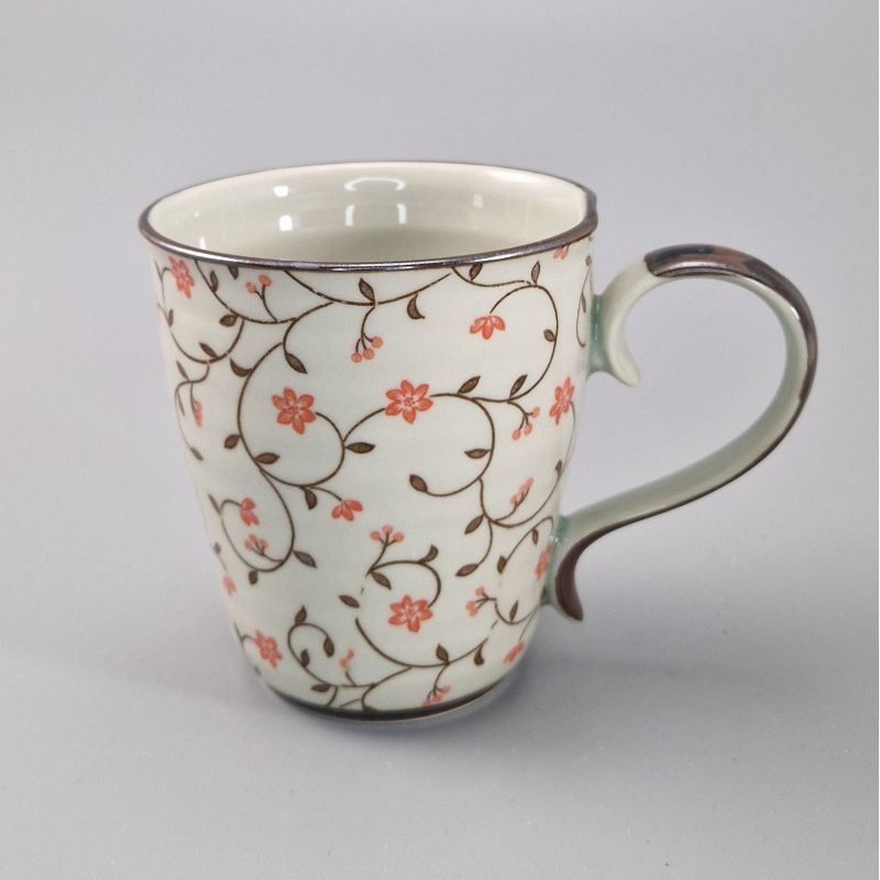 Japanese traditional cup with red flower patterns, SABI KARAKUSA AKA