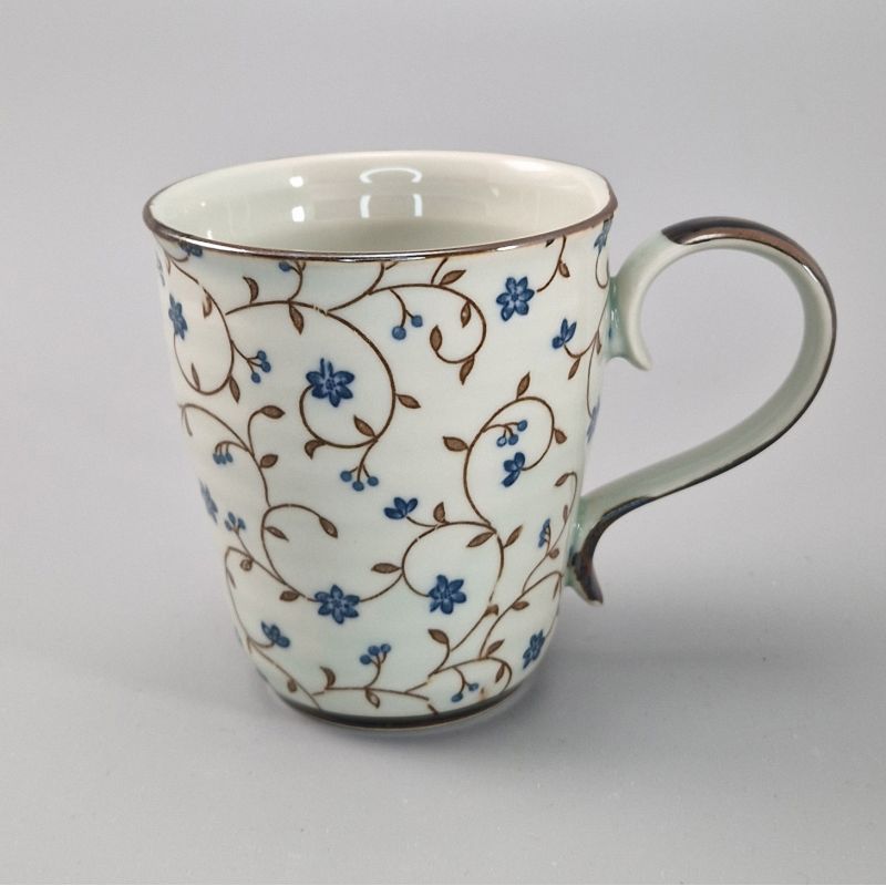 Japanese tea cup with blue flower patterns, SABI KARAKUSA AOI