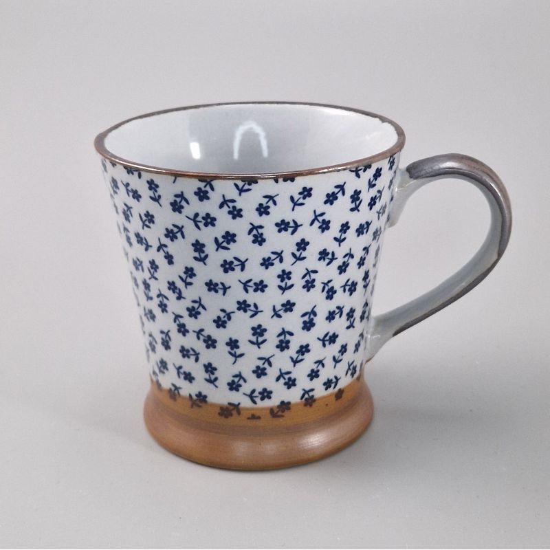 Mug japonais bleu en céramique, blanc et fleurs bleues, HANA
