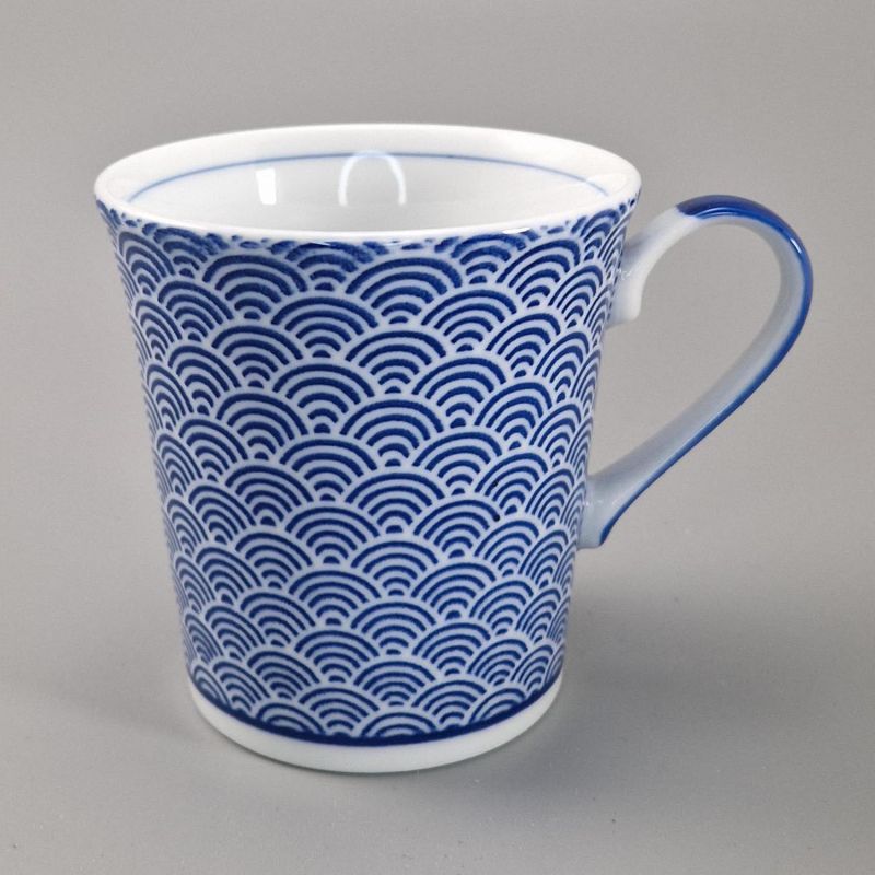 Japanese blue ceramic teacup mug SEIGAIHA waves