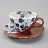 Tazza da tè in ceramica con manico e piattino, marrone e fiori - AOI HANA