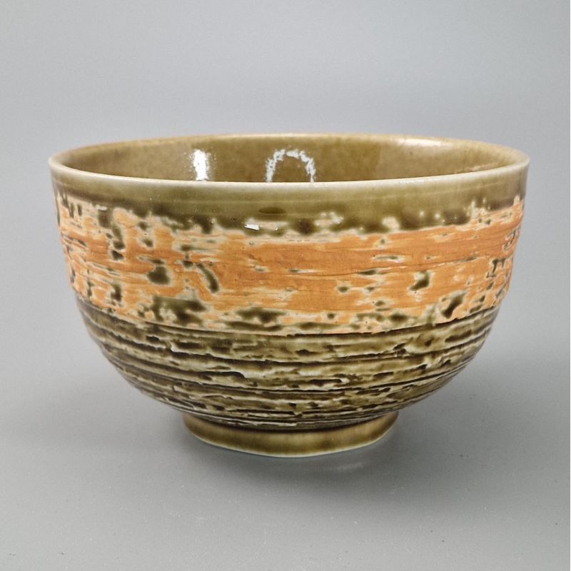 tazón de sopa japonés de cerámica, KAZAHAYA, naranja-verde